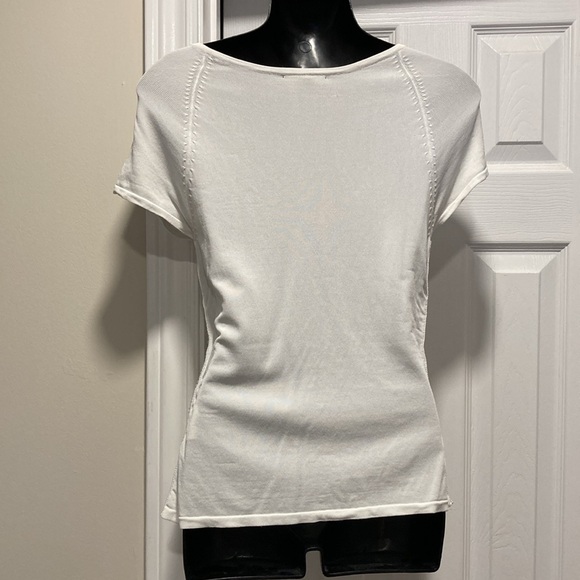 Cartise White Cap Sleeve Bow Accent Ruched Beaded Top - Sz M - Picture 9 of 12